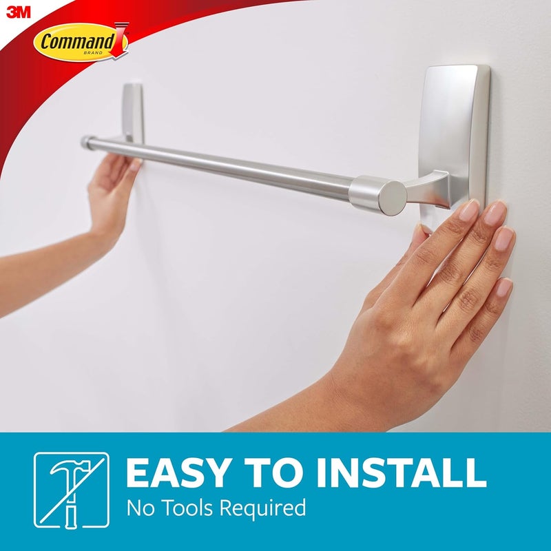 Command Bath Satin Nickel Towel Bar with Water Resistant Strips, Bathroom Organizer, 24 in Bar Length Holds up to 10 lbs - Image 2